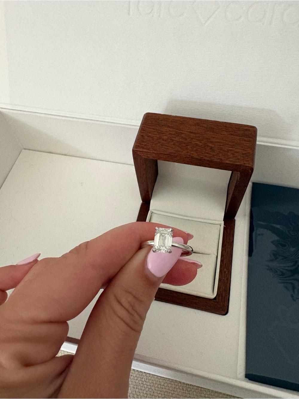 Platinum Emerald-Cut Solitaire Ring with Clear Stone - Women Jewelry